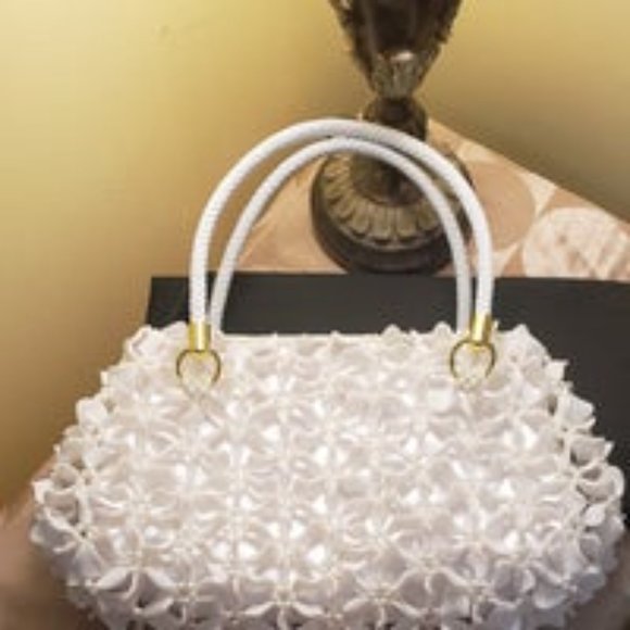 Ladies Fashion Shoulder Crochet Washed White Purse Handbag - Picture 2 of 5